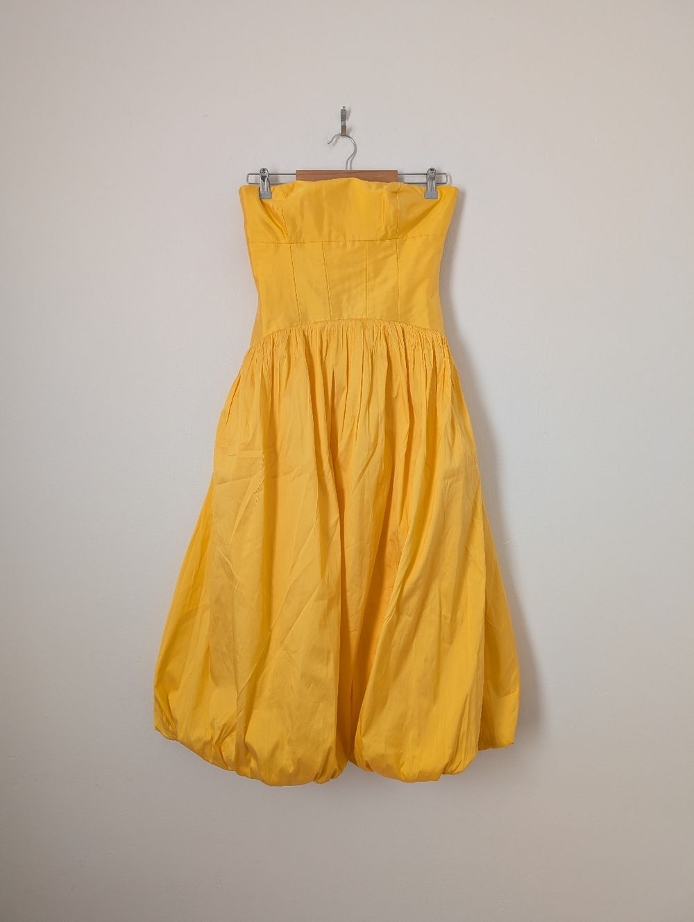NWT BHLDN Anthropologie Butter Yellow Strapless Drop Waist Bubble Midi Dress - Picture 3 of 8